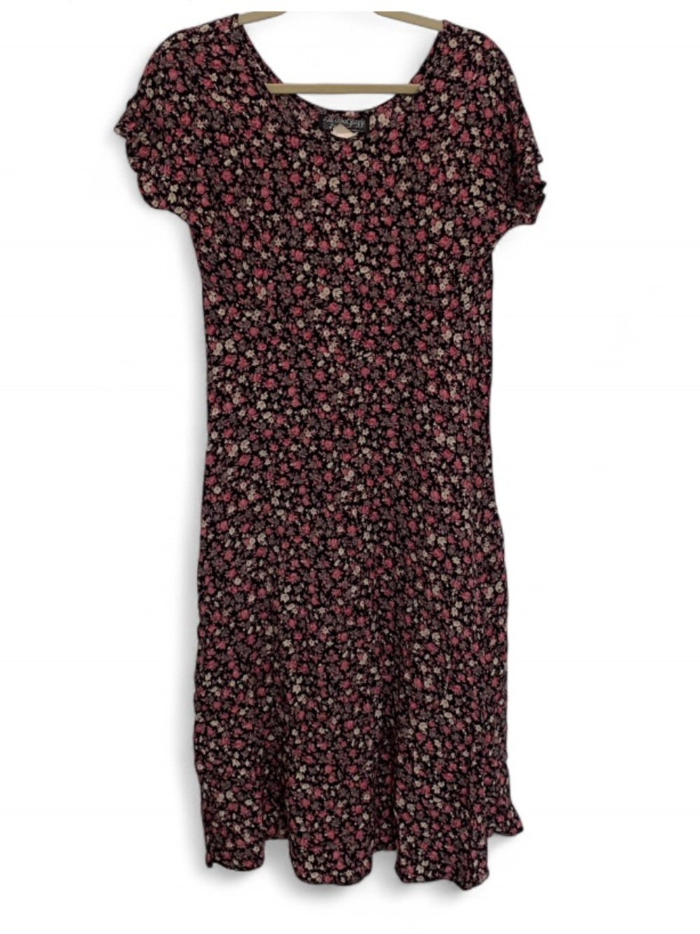 Vintage All That Jazz Floral Short-Sleeve Dress in Black and Pink